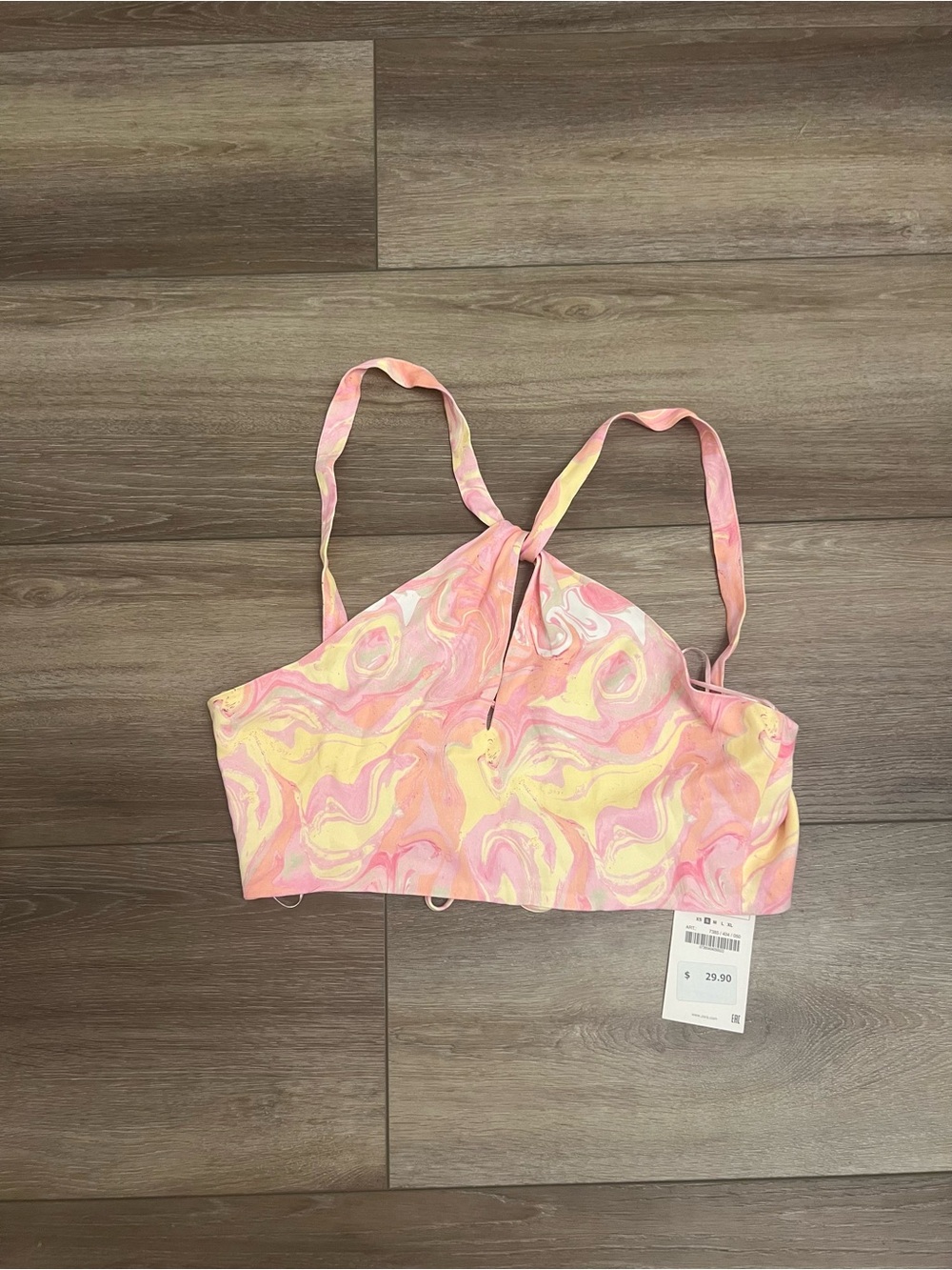 Zara Pink & Yellow Swirl Halter Crop Top